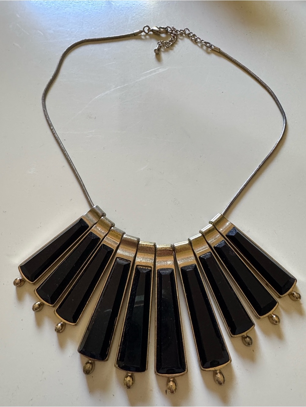 Vintage Bib Necklace with Black & Gold Fan Pendant Necklace